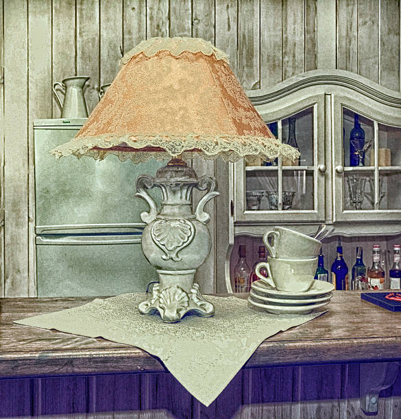 reading lamps, ceramics, interior of the restaurant, bar, white, photo in old image style.