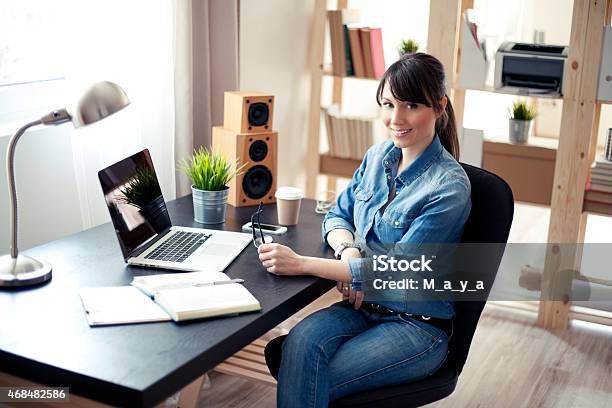 Women At Modern Home Office Stock Photo - Download Image Now - 2015, 30-34 Years, Adult