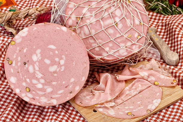 istock Italian mortadella on red napkin 468483796