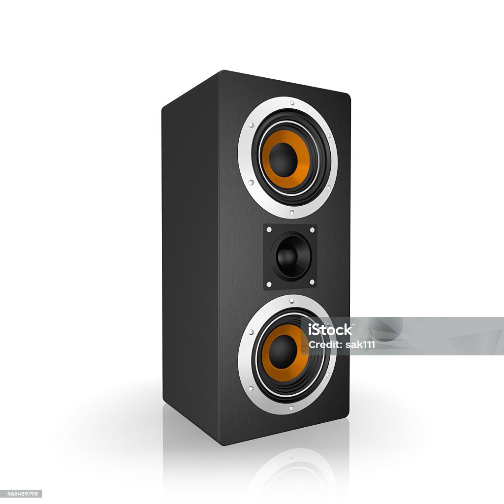 Black Tall Loudspeaker, isolated on a white background 2015 Stock Photo