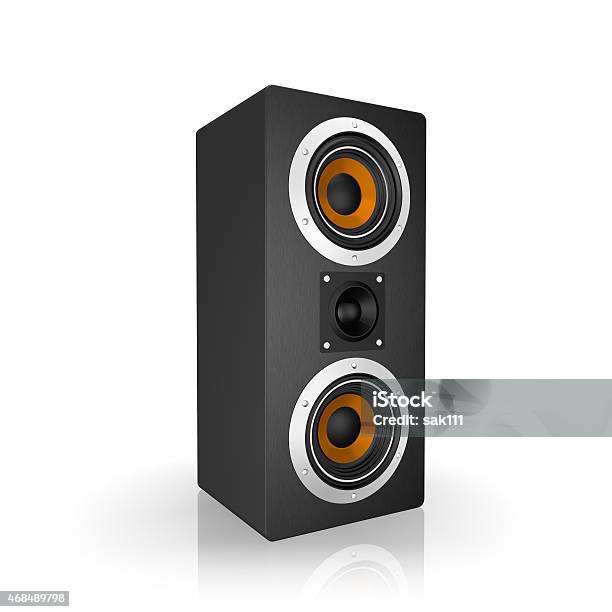 Black Tall Loudspeaker Isolated On A White Background Stock Photo - Download Image Now