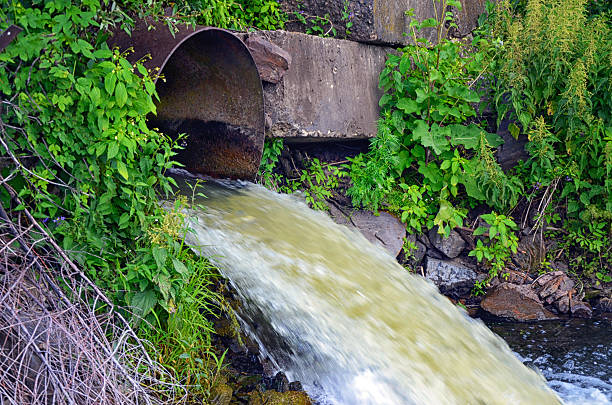 сброса воды из трубы на реку - flowing river water dam стоковые фото и изображения