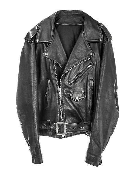 istock Vintage Leather biker jacket isolated on white 468491148