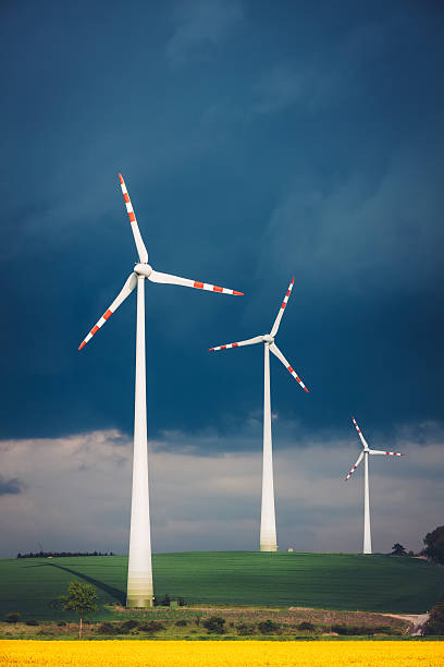 풍력 터빈 입석 중간 필드 - wind turbine austria field yellow 뉴스 사진 이미지