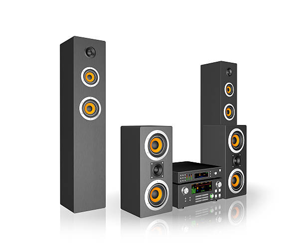 istock Home cinema speaker system. Loudspeakers, player and receiver 468492430