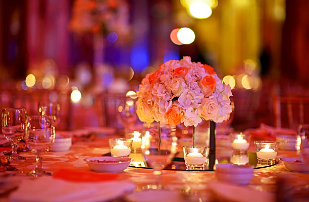 Wedding table A wedding table fully decorated in a ballroom. ballroom photos stock pictures, royalty-free photos & images