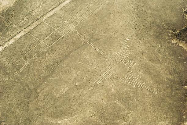 kultowe hummingbird nazca geoglif linie w pustyni, peru - floating of ice zdjęcia i obrazy z banku zdjęć