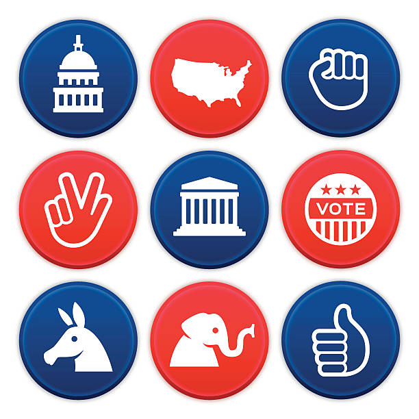 illustrazioni stock, clip art, cartoni animati e icone di tendenza di icone e simboli politici - capitol hill voting dome state capitol building