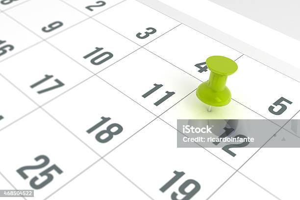 Calendar With Green Pushpin Stock Photo - Download Image Now - 2015, Calendar, Choice