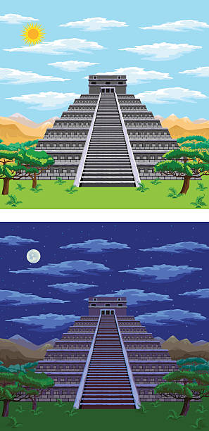 aztek piramida - old fashioned indigenous culture inca past stock illustrations