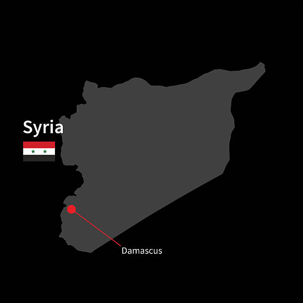 mapa szczegółowa syrii i stolica, damaszek z flagą - syria map cartography damascus stock illustrations
