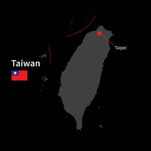 Vector illustration of Detailed map of Taiwan and capital city Taipei with flag