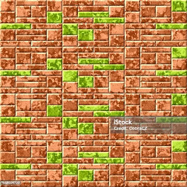 Brown And Green Seamless Brick Texture Stock Photo - Download Image Now - 2015, Abstract, Architecture