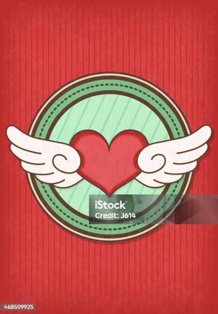 Retro Heart Label Stock Illustration - Download Image Now - Animal Wing, Cardboard, Heart Shape