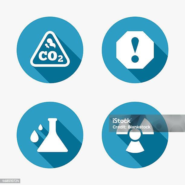 Attention Radiation Icons Chemistry Flask Stock Illustration - Download Image Now - 2015, Bacterium, Badge