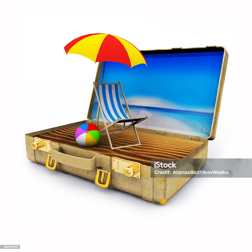 Beach vacation package 3D render of package with beach vacation Icon Symbol Stock Photo