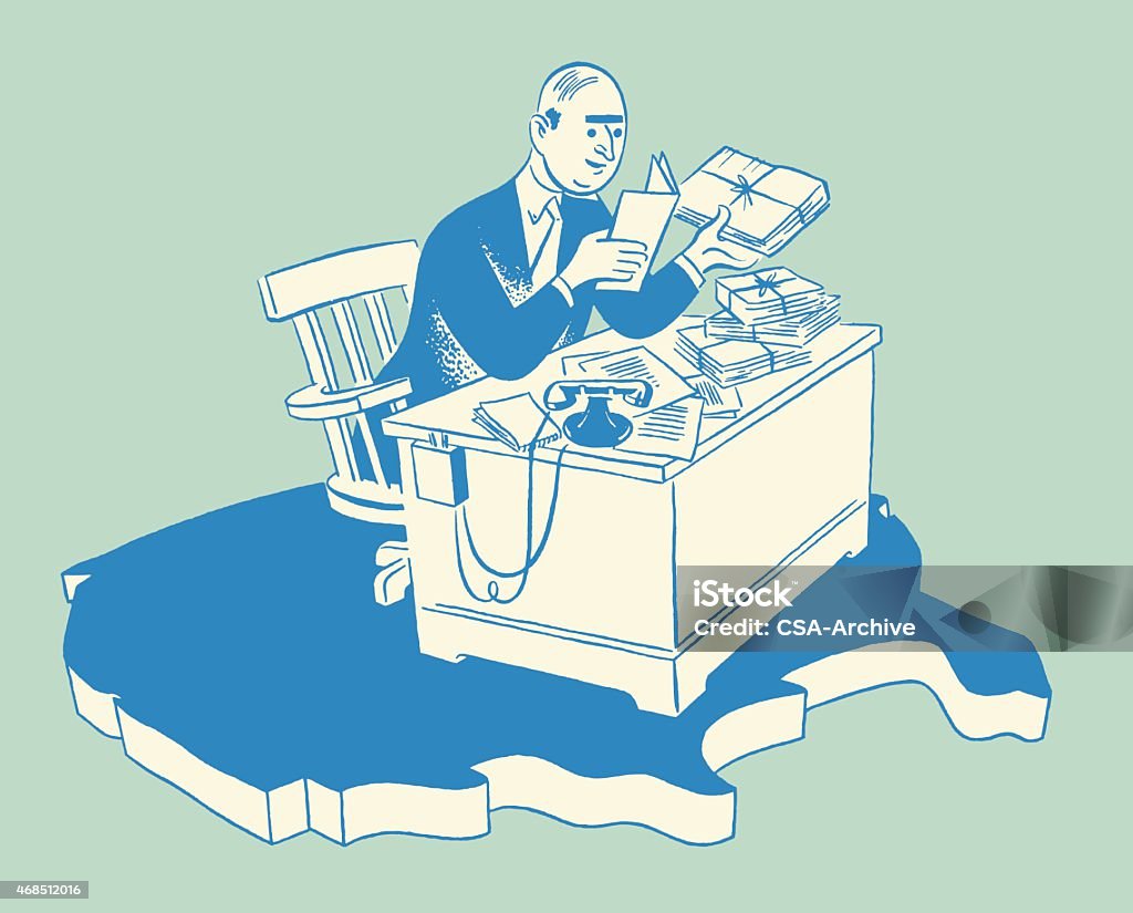 Office Worker with Full Desk on top of USA http://csaimages.com/images/istockprofile/csa_vector_dsp.jpg 2015 stock vector