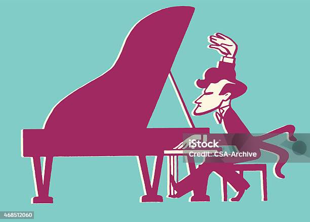 Ilustración de Macho Pianista En Grand Piano y más Vectores Libres de Derechos de 2015 - 2015, Actuación - Representación, Arte Pop