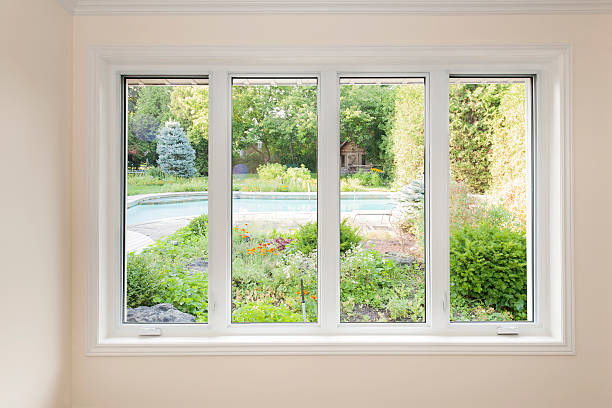 janela vista de verão quintal com - on the inside looking out imagens e fotografias de stock