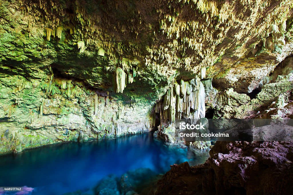 Cave with underground lake Cave with underground lake on island Cuba 2015 Stock Photo