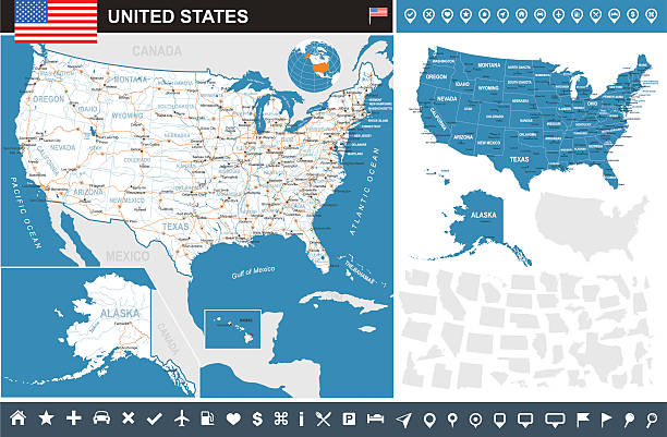 米国(usa )-インフォグラフィックマップ-イラストレーション - map eastern usa new york city boston点のイラスト素材／クリップアート素材／マンガ素材／アイコン素材