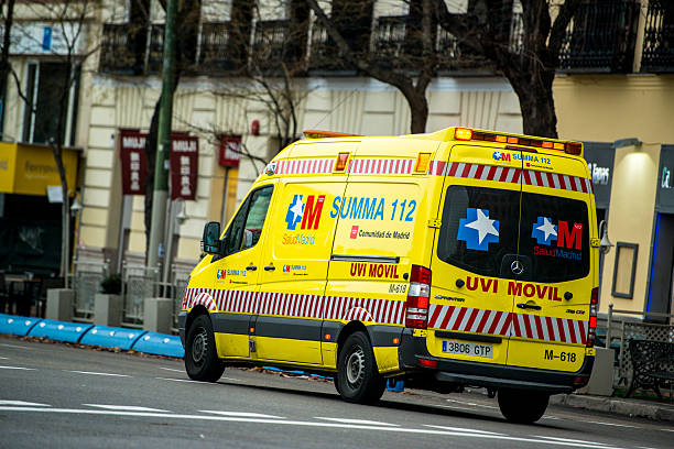 Madrid, Spain - December 27, 2013: Ambulance Car on Madrid Street