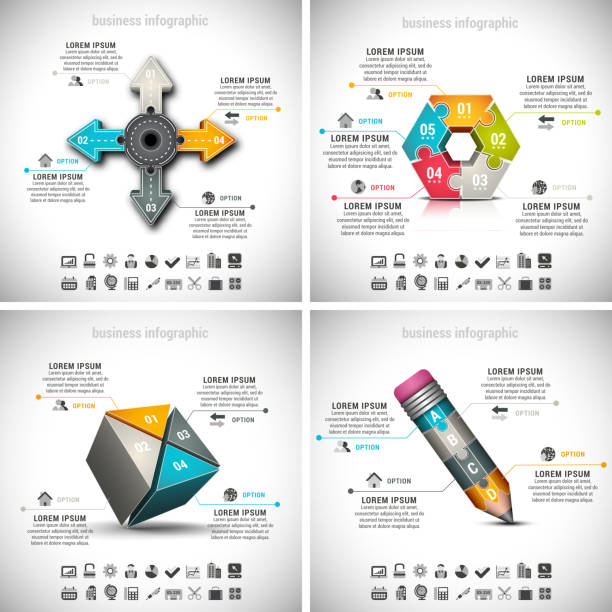 4 w 1 biznesu infografiki - orange visualization built structure cube stock illustrations