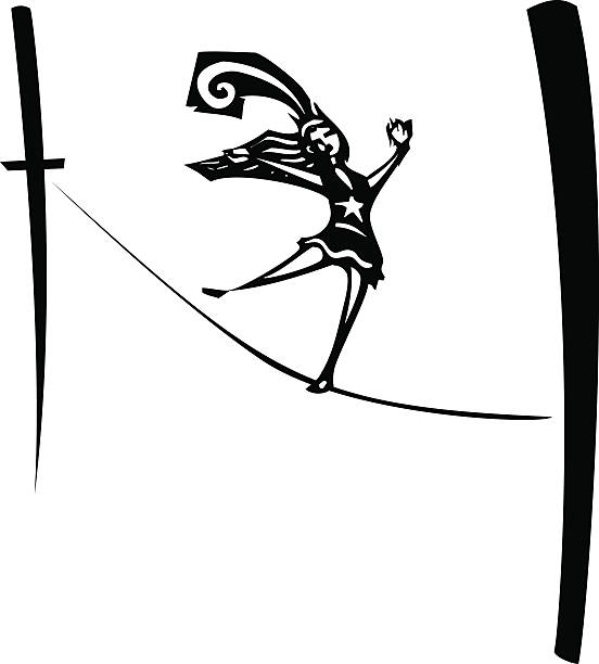 ilustrações, clipart, desenhos animados e ícones de andando na corda bamba - tightrope walking circus skill