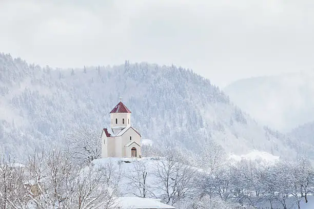 The Georgian Orthodox Church in Svaneti at winter time