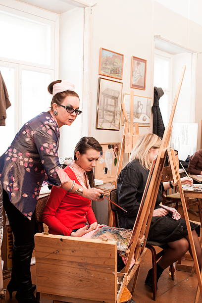 painting lesson in the classroom, workshop