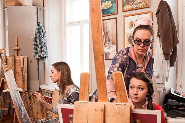 painting lesson in the classroom, workshop