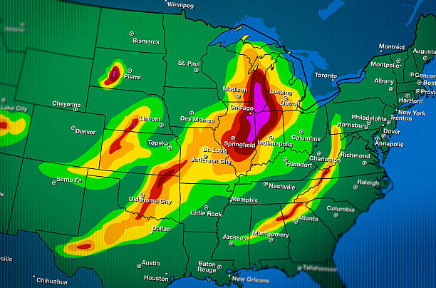 Severe Weather Map Forecast Severe weather map forecast over part of United States. weather stock pictures, royalty-free photos & images