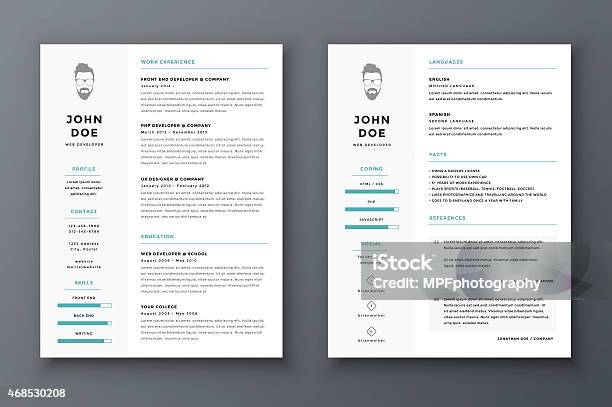 Resume And Cv Vector Template Awesome For Job Applications Stock Illustration - Download Image Now