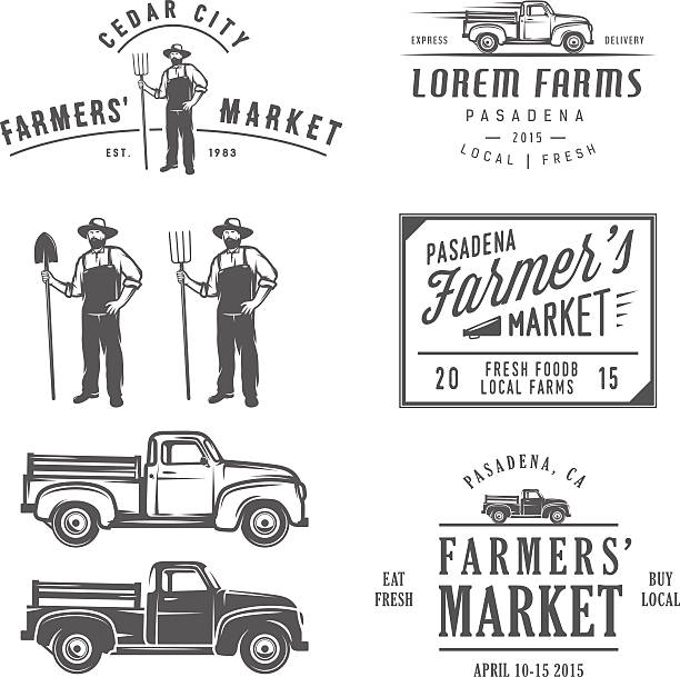 Vintage farming labels, badges and design elements Vintage farming labels, badges and design elements. farmer icons stock illustrations