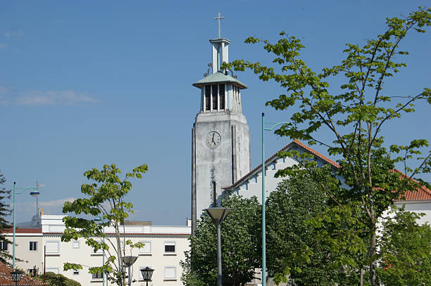 istock Church clock tower in small town 468539050