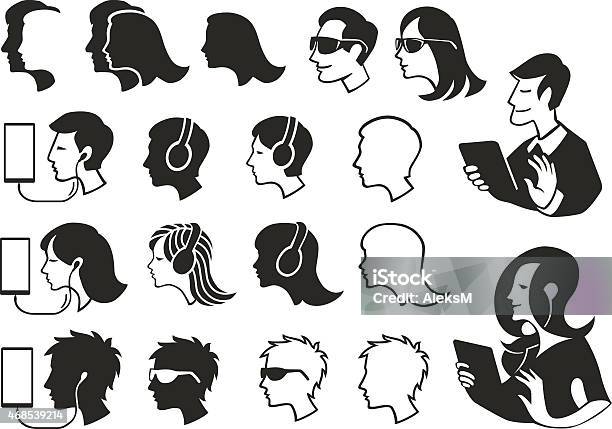 Human Heads Silhouettes Stock Illustration - Download Image Now - Headphones, In Silhouette, One Person