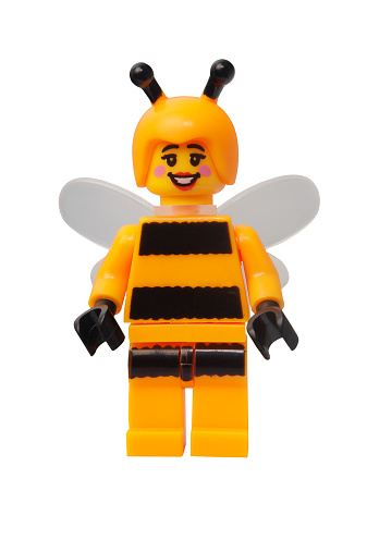 Adelaide, Australia - March 27, 2015:A studio shot of a Bumblebee Girl Lego minifigure. Lego is extremely popular worldwide with children and collectors.
