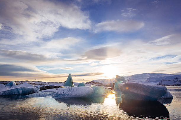 아이슬란드, 해질녘까지 over 요쿨사르 빙하 이스페이스 스톡 사진