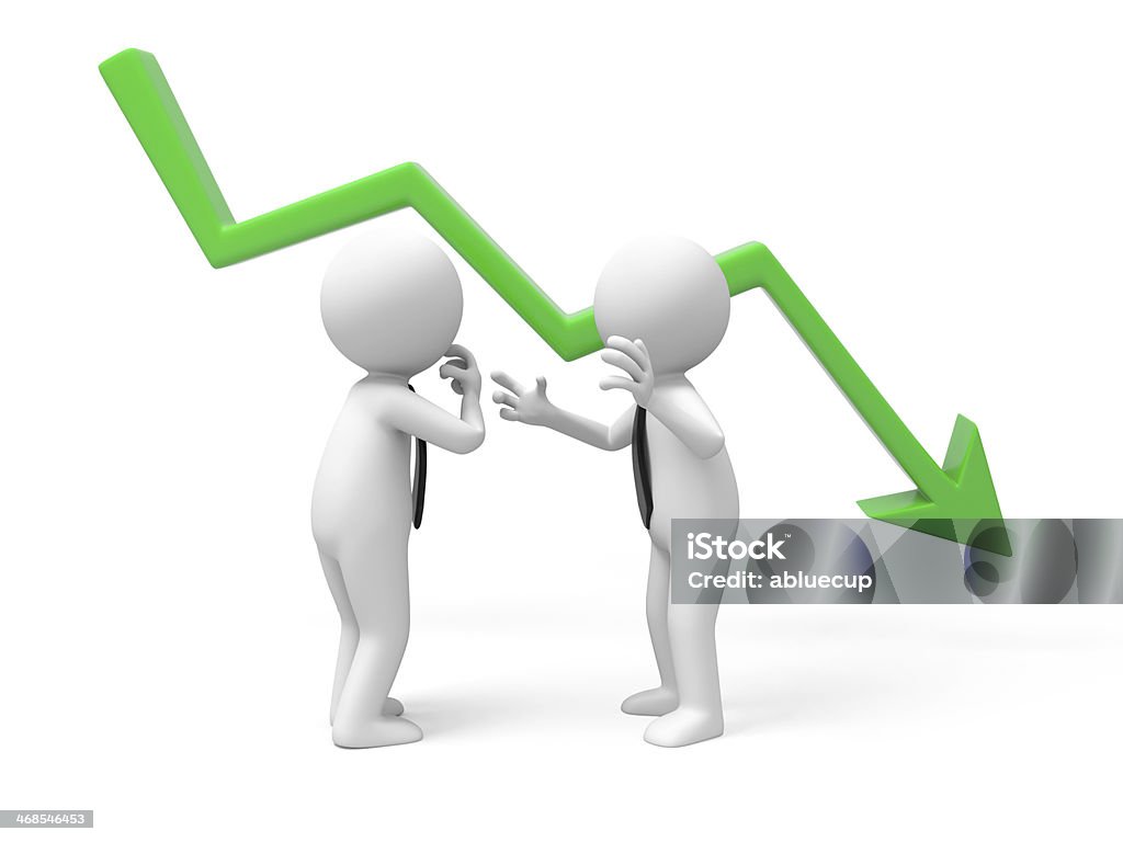 falling graph Two businessmen talking with falling graph Accidents and Disasters Stock Photo