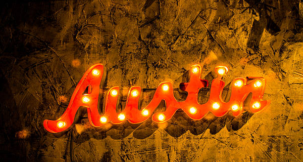 istock Yellow Austin Wall Sign Hanging on Wall 468550540