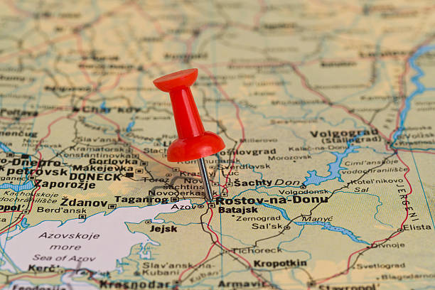 Rostov-on-Don Marked With Red Pushpin on Map Rostov-on-Don (also known as Rostov-na-Donu) marked with red pushpin on map. Selected focus on  Rostov-na-Donu and pushpin. rostov on don stock pictures, royalty-free photos & images