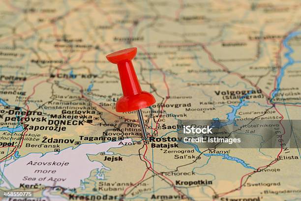 Rostovondon Marked With Red Pushpin On Map Stock Photo - Download Image Now - Cartography, City, Close-up