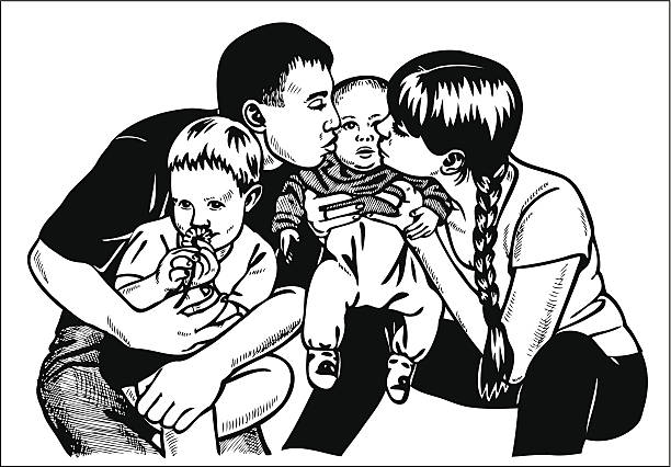ilustrações, clipart, desenhos animados e ícones de família grande - love husband kissing illustration and painting