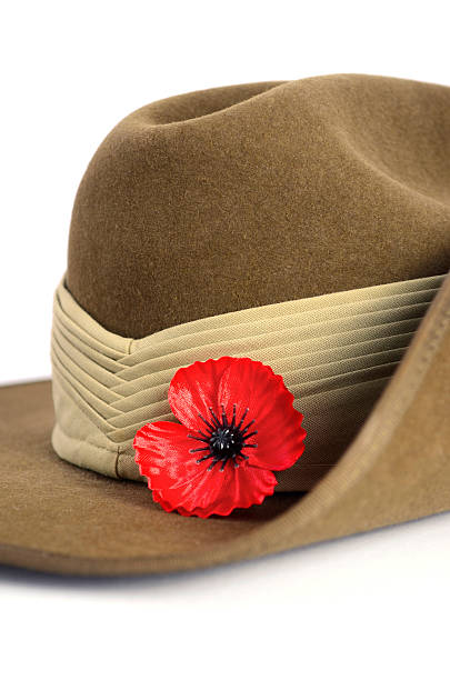 Anzac Day army slouch hat with red poppy