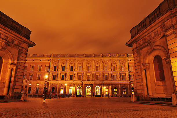 Stockholm, Sweden - December 12, 2011: Night view of Stockholm Castle in Gamla Stan, the old town of Stockholm in Sweden, Scandinavia 