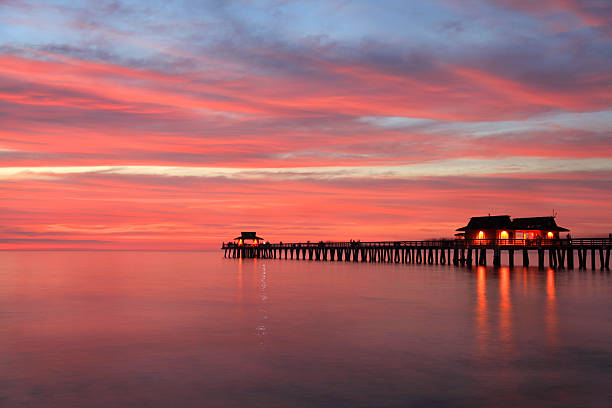 Naples Pier at sunset, Gulf of Mexico, USA stock photo