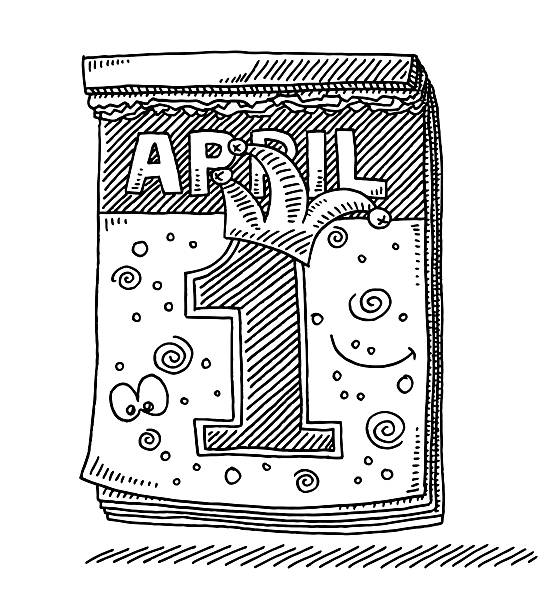 Calendar April Fool's Day Drawing Hand-drawn vector drawing of a Calendar on April 1st, April Fool's Day. Black-and-White sketch on a transparent background (.eps-file). Included files are EPS (v10) and Hi-Res JPG. april fools day calendar stock illustrations