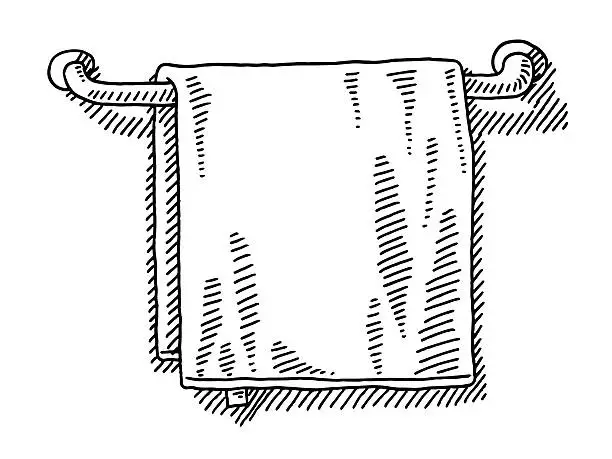 Vector illustration of Towel Hanging On A Rail Bathroom Drawing