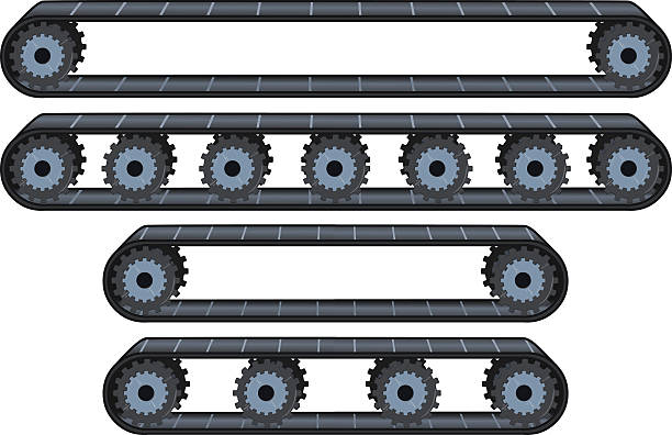 stockillustraties, clipart, cartoons en iconen met conveyor belt with wheels pack - lopende band