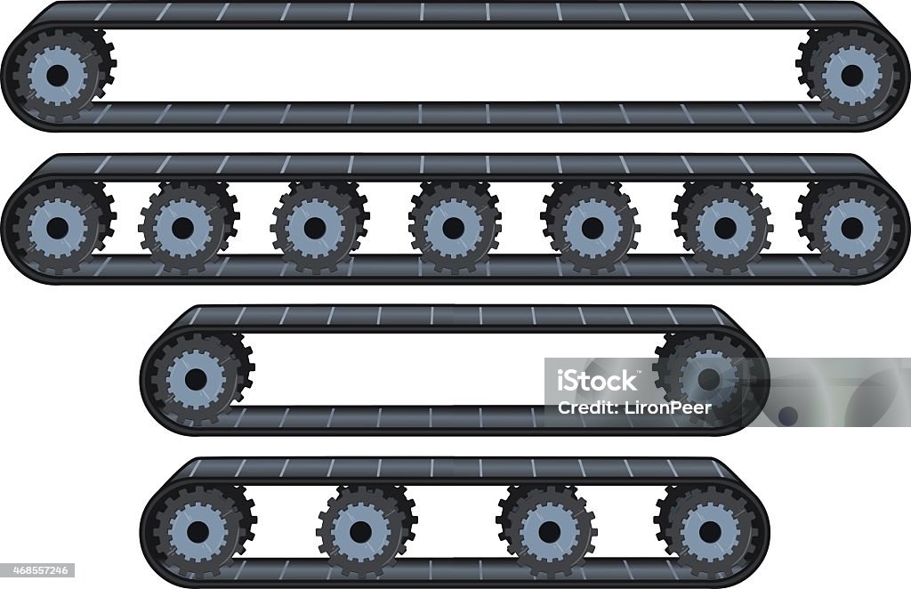 Conveyor Belt With Wheels Pack Vector illustration pack of four types of conveyor belt tracks with wheels. Conveyor Belt stock vector
